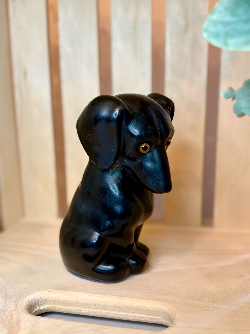 Vintage Made in Vermont Black Dachshund Wiener Dog Ceramic Coin Bank